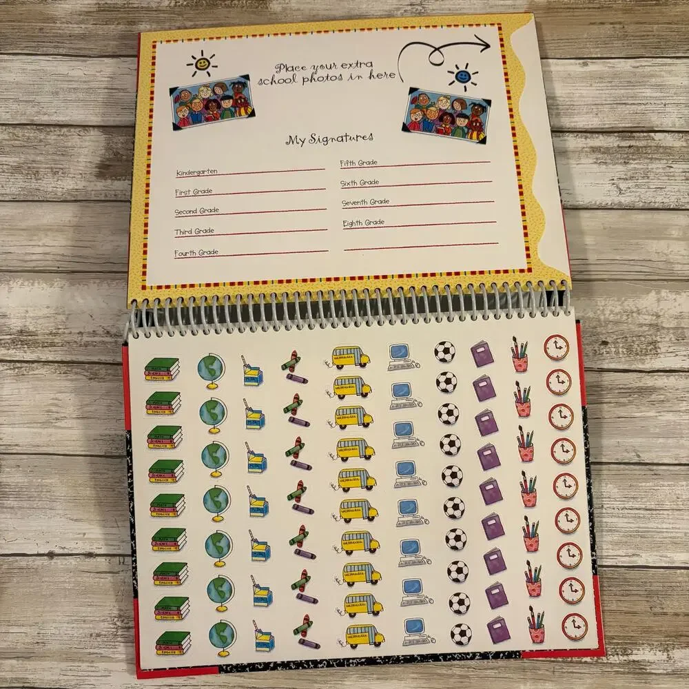 VTG New Seasons School‎ Pictures Scrapbook Keepsake Spiral Bound Whimsical K-8